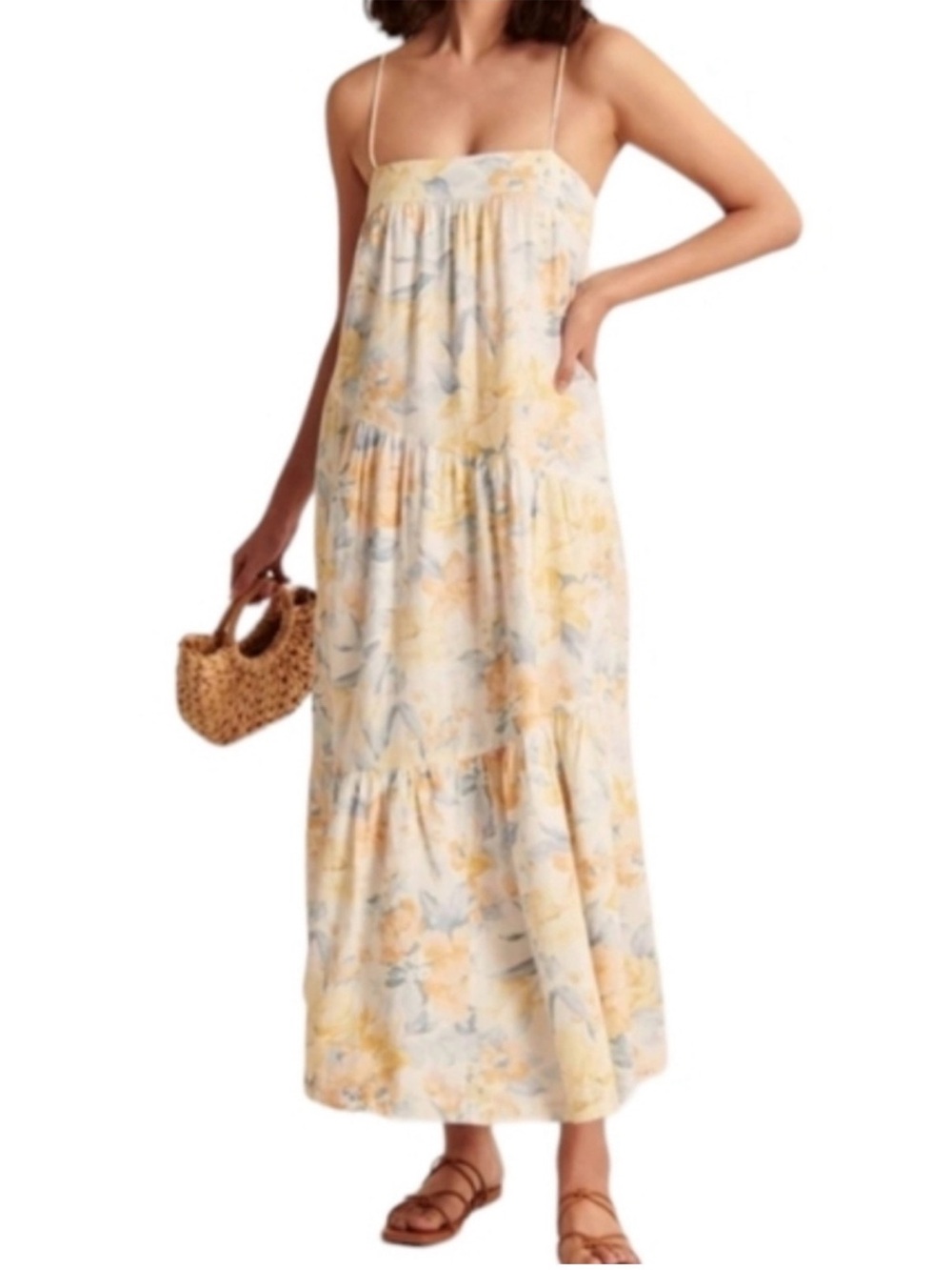 Abercrombie linen blend Maxi Dress in Pastel Yellow and Blue
